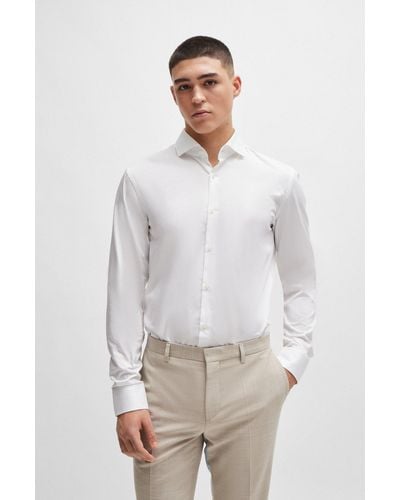 HUGO Slim-fit Shirt In Easy-iron Cotton Twill - White