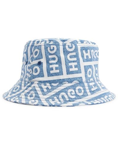 HUGO Cotton-denim Bucket Hat With Lasered Logos - Blue