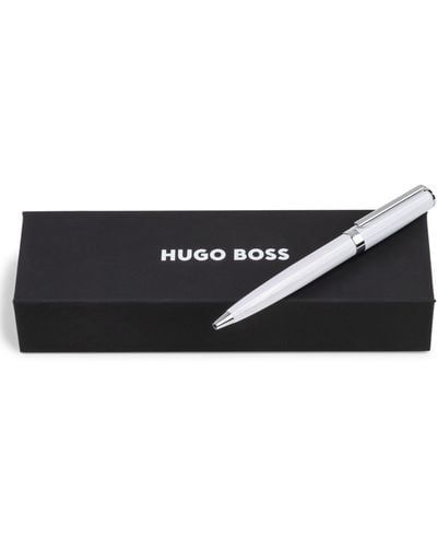 BOSS Kugelschreiber aus weiß lackiertem Messing mit Logo-Ring - Schwarz