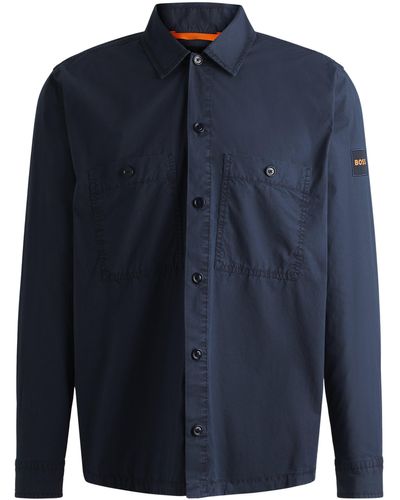 BOSS Oversized Overshirt aus Baumwoll-Popeline - Blau