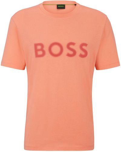 BOSS Regular-fit T-shirt Van Katoenen Jersey Met Mesh Logo - Oranje