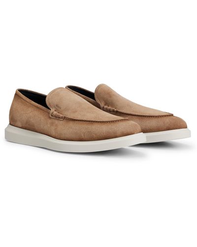 BOSS Suede Loafers With Lightweight Outsole - Brown