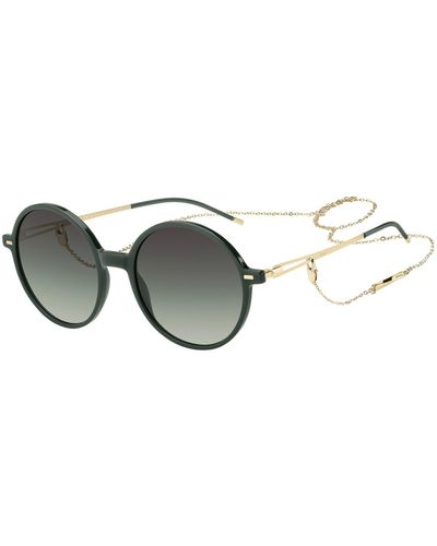 BOSS Round-frame Sunglasses In Green Acetate With Branded Chain - Black