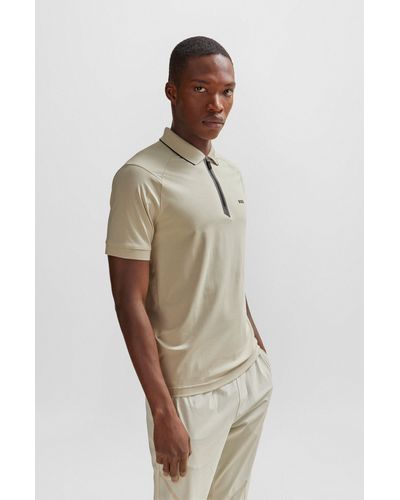 BOSS Stretch-cotton Slim-fit Polo Shirt With Zip Placket - Natural