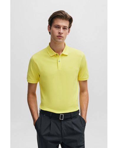 BOSS Cotton Polo Shirt With Embroidered Logo - Yellow