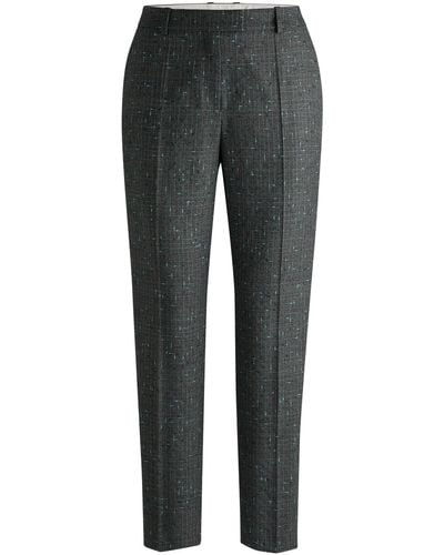 BOSS Regular-fit Trousers In A Checked Virgin-wool Blend - Grey