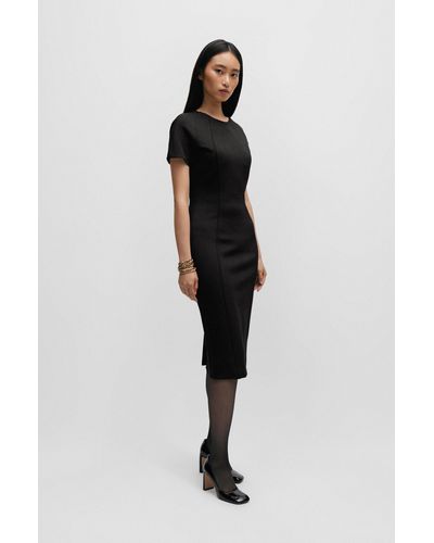 BOSS Short-sleeved Business Dress In Stretch Fabric - Black