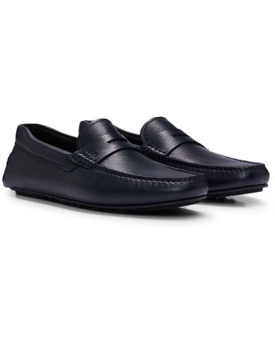 BOSS Grained-leather Driver Moccasins With Logo Strap - Black
