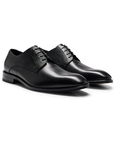 BOSS Italian-made Derby Shoes In Smooth And Printed Leather - Black