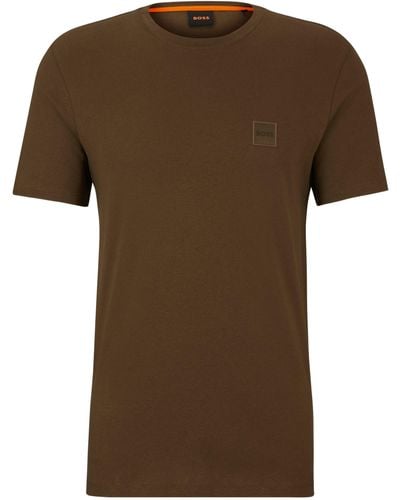 BOSS Relaxed-Fit T-Shirt aus Baumwoll-Jersey mit Logo-Aufnäher (1-tlg) - Braun