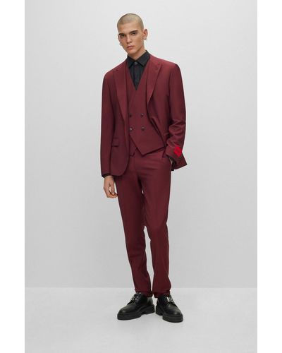 HUGO Slim-fit Three-piece Suit In Performance-stretch Cloth - Red