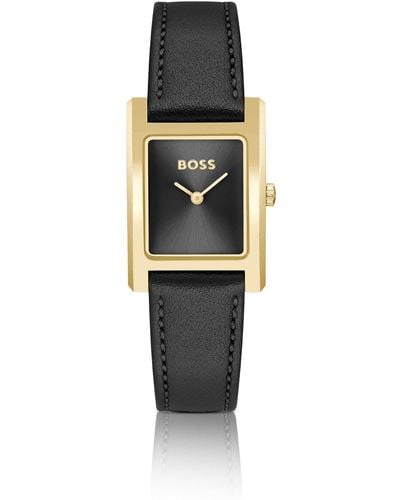 BOSS Leather-strap Watch With Brushed Black Dial
