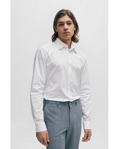 HUGO Slim-fit Shirt In Stretch Cotton With Metal Trims - White