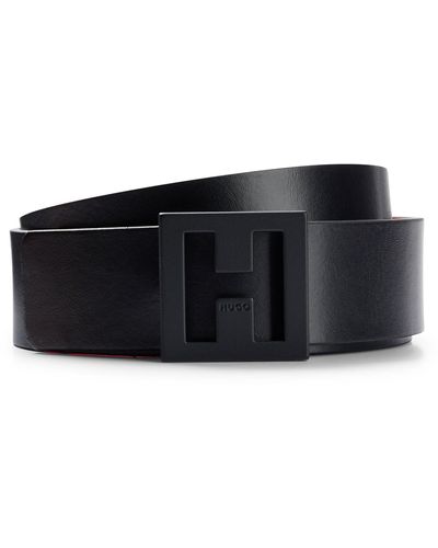 HUGO Reversible Italian-leather Belt With 'h' Buckle - Black