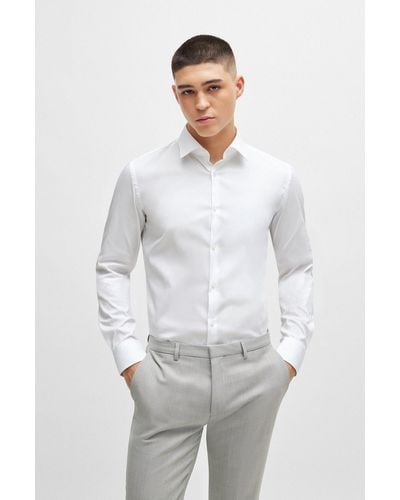 HUGO Slim-fit Shirt In Cotton-blend Poplin - White