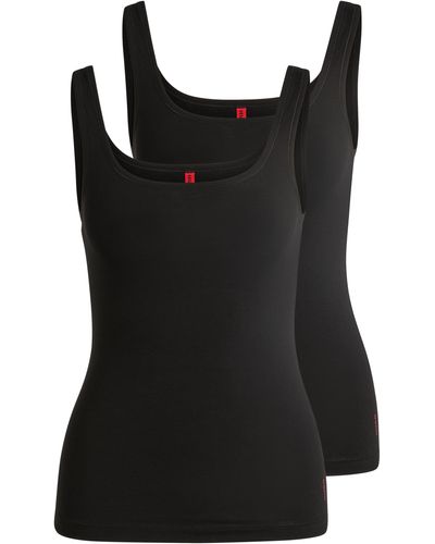 HUGO Set Van Twee Onderhemden Van Stretchkatoen Met Logo's - Zwart