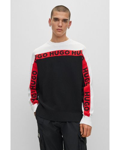 HUGO Pure-cotton Sweater With Logo-tape Detail - Red