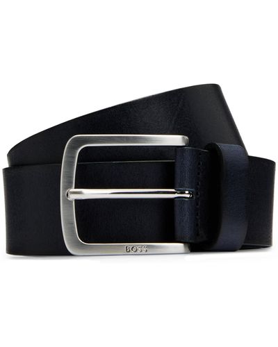 BOSS Ceinture en cuir italien avec boucle à logo gravé - Noir