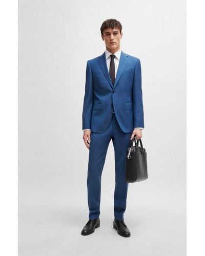 BOSS Regular-fit Suit In Micro-patterned Virgin Wool - Blue