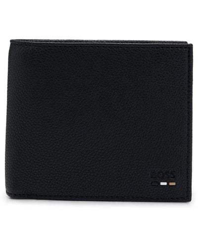 BOSS Klapp-Geldbörse aus genarbtem Kunstleder mit Signature-Streifen - Schwarz