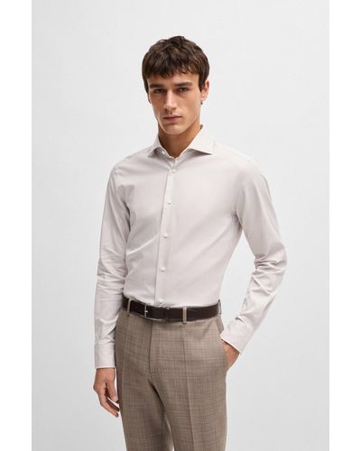 BOSS Slim-fit Shirt In Micro-structured Cotton - Natural