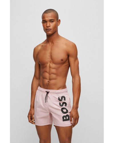 BOSS Quick-dry Swim Shorts With Large Logo Print - Multicolor