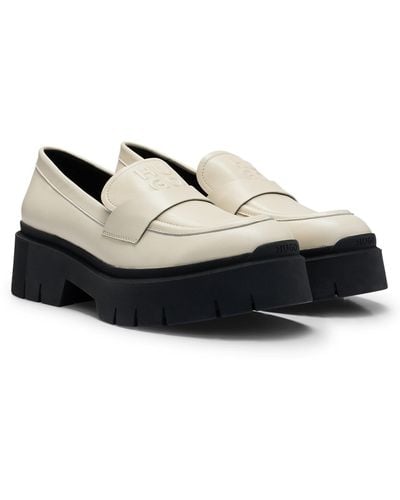 HUGO Chunky-sole Loafers In Smooth Leather With Logo Details - Natural