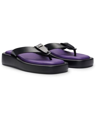 BOSS Naomi X Leather Platform Thong Sandals With Branded Trim - Multicolour