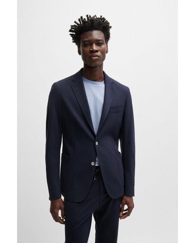 BOSS Slim-fit Jacket In Interlock Stretch Jersey - Blue