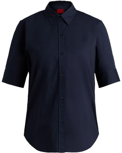 HUGO Regular-Fit Bluse aus Stretch-Baumwolle mit Stack-Logo - Blau