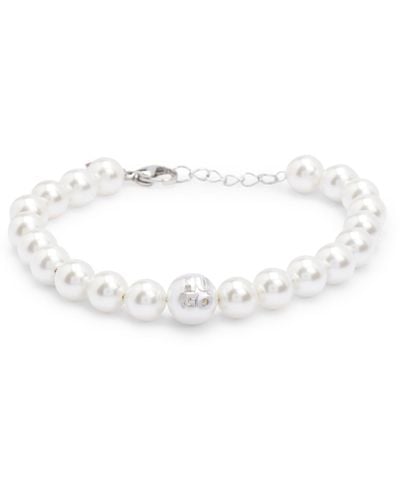 HUGO Bracelet à logos revisités avec perles authentiques et perle synthétique - Blanc