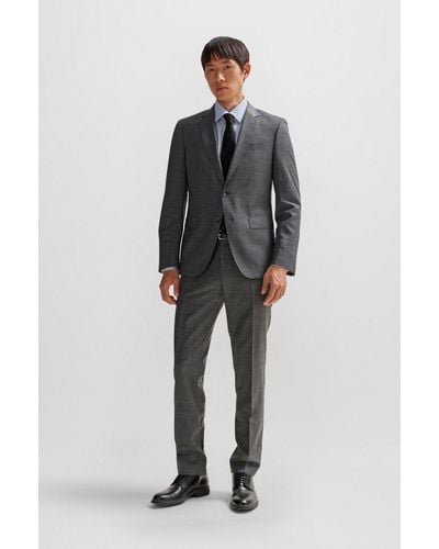 BOSS Slim-fit Suit In Checked Stretch Wool - Grey