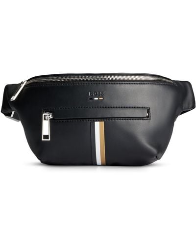 BOSS Faux-leather Belt Bag With Signature Stripe - Black