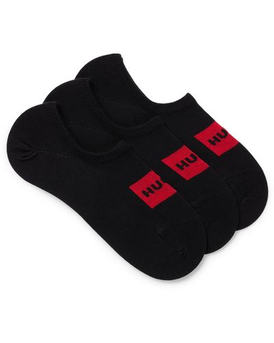 HUGO Set Van Drie Paar Onzichtbare Sokken Met Rode Logolabels - Zwart