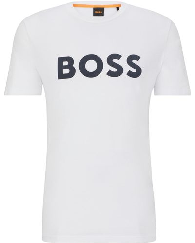 BOSS ORANGE T-Shirt Thinking 1 10246016 01 mit großem BOSS Druck auf der Brust - Weiß