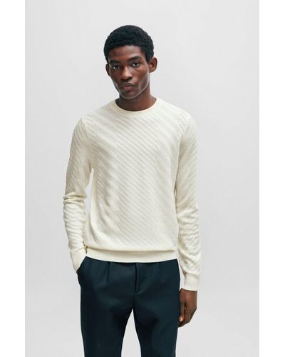 BOSS Graphic-jacquard Sweater In A Virgin-wool Blend - Natural