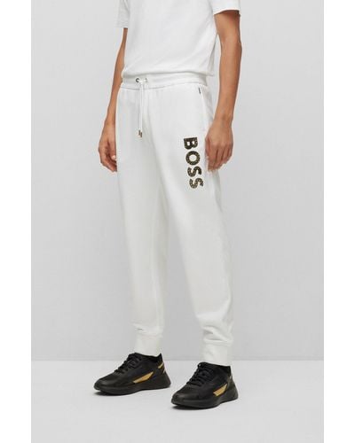 BOSS Cotton-terry Tracksuit Bottoms With Monogram-filled Logo - White