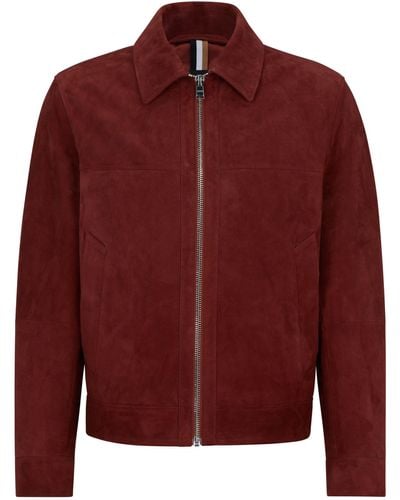 BOSS Regular-Fit Jacke aus Veloursleder - Rot