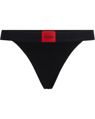 HUGO String en coton stretch avec étiquette logo rouge - Noir