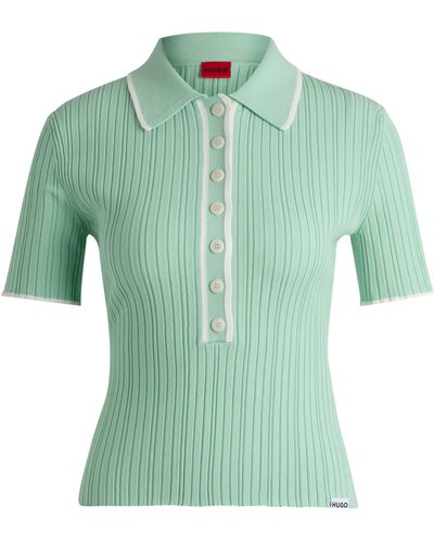 HUGO Slim-fit Knitted Top With Polo Collar - Green