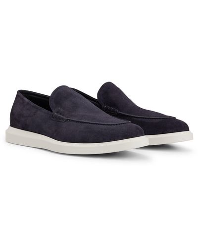 BOSS Loafers Van Suède Met Gerubberde Buitenzool - Blauw