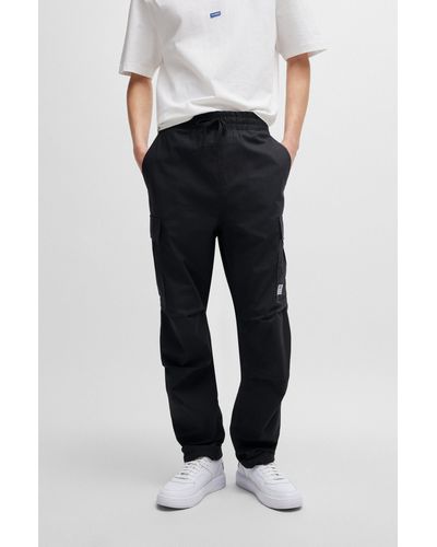 HUGO Relaxed-fit Cargo Pants In Structured Cotton - Black