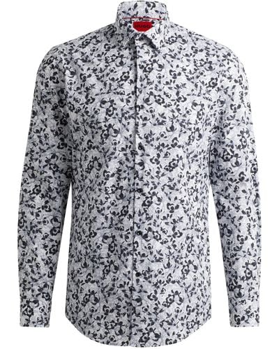 HUGO Slim-fit Overhemd Van Katoenen Popeline Met Print - Wit