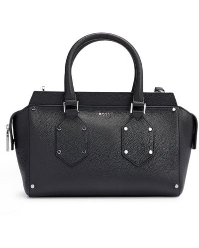 BOSS Grained-leather Tote Bag With Branded Hardware - Black