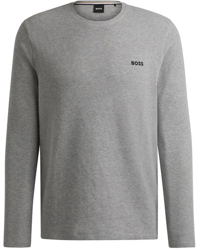 BOSS Pyjama-Shirt aus Baumwoll-Mix mit Logo-Stickerei - Grau