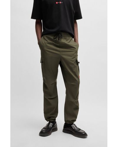 HUGO Regular-fit Cargo Pants In Ripstop Cotton - Green
