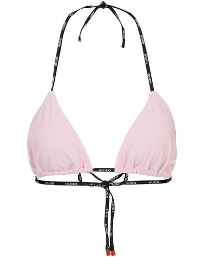 HUGO Top de bikini triangular con tira de la marca y detalle de logo - Rosa