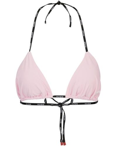 HUGO Branded-strap Triangle Bikini Top With Logo Detail - Pink