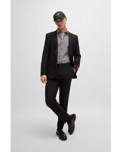 HUGO Extra-slim-fit Suit In A Structured Wool Blend - Black