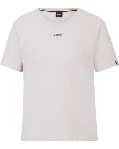 BOSS Pyjama-Shirt aus elastischem Baumwoll-Jersey mit Logo-Print - Weiß